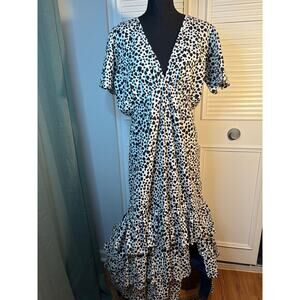 🌟RUE STIIC Heart Print 3 Tier Ruffled Maxi Butterfly Sleeve Open Back Dress Sz L